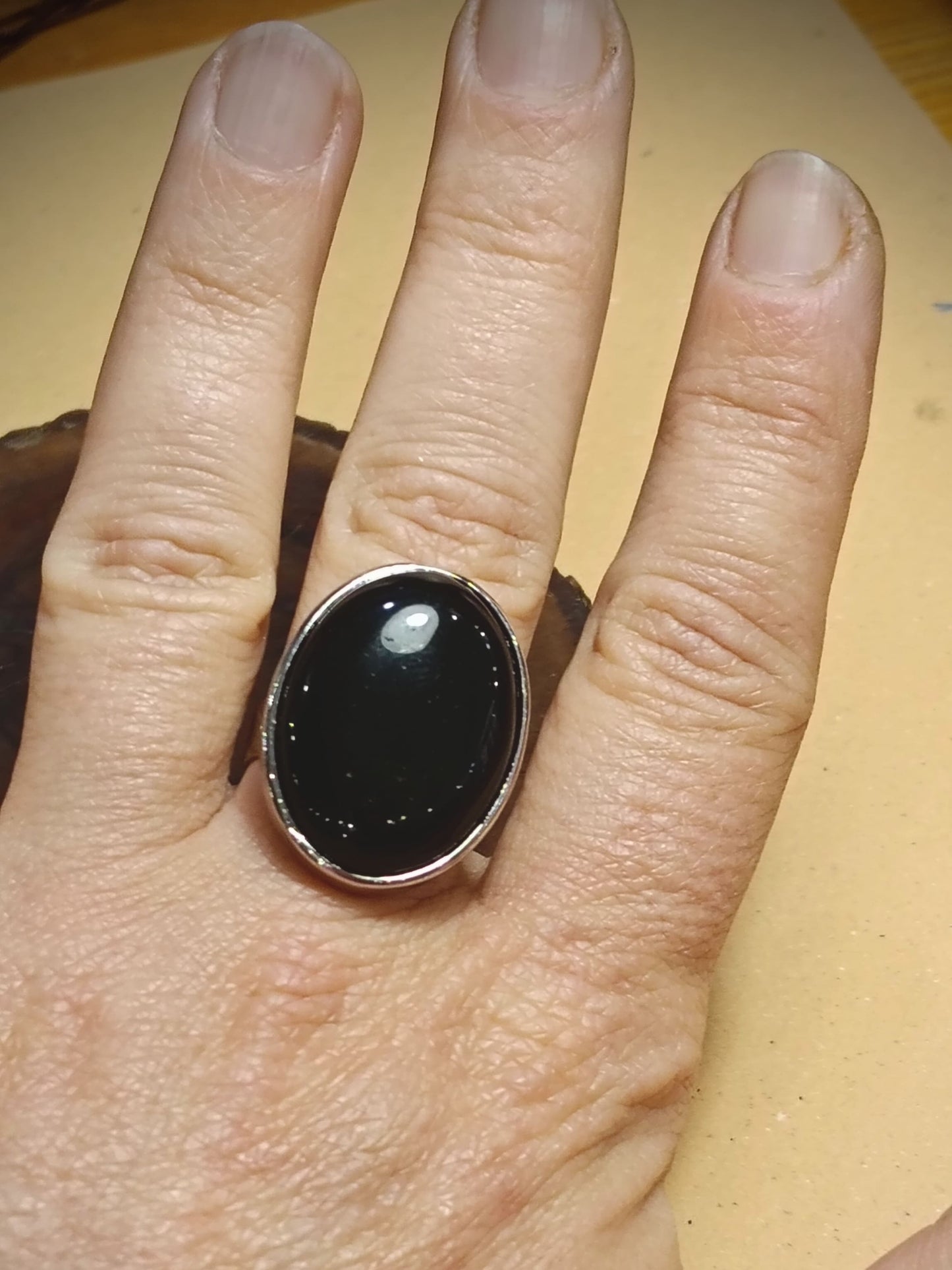 Anello Ossidiana naturale regolabile