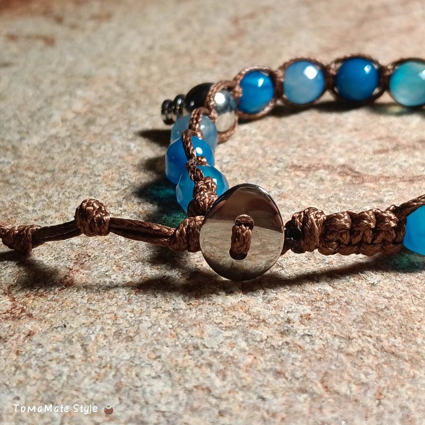 Bracciale Pace Agata Azzurra in Macramè