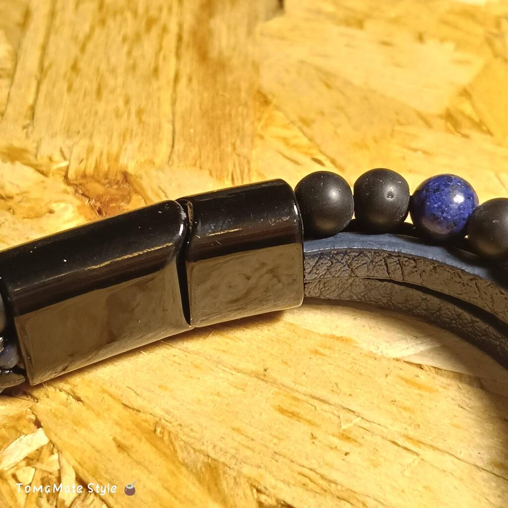 Bracciale Uomo Shungite e Sodalite in Ecopelle