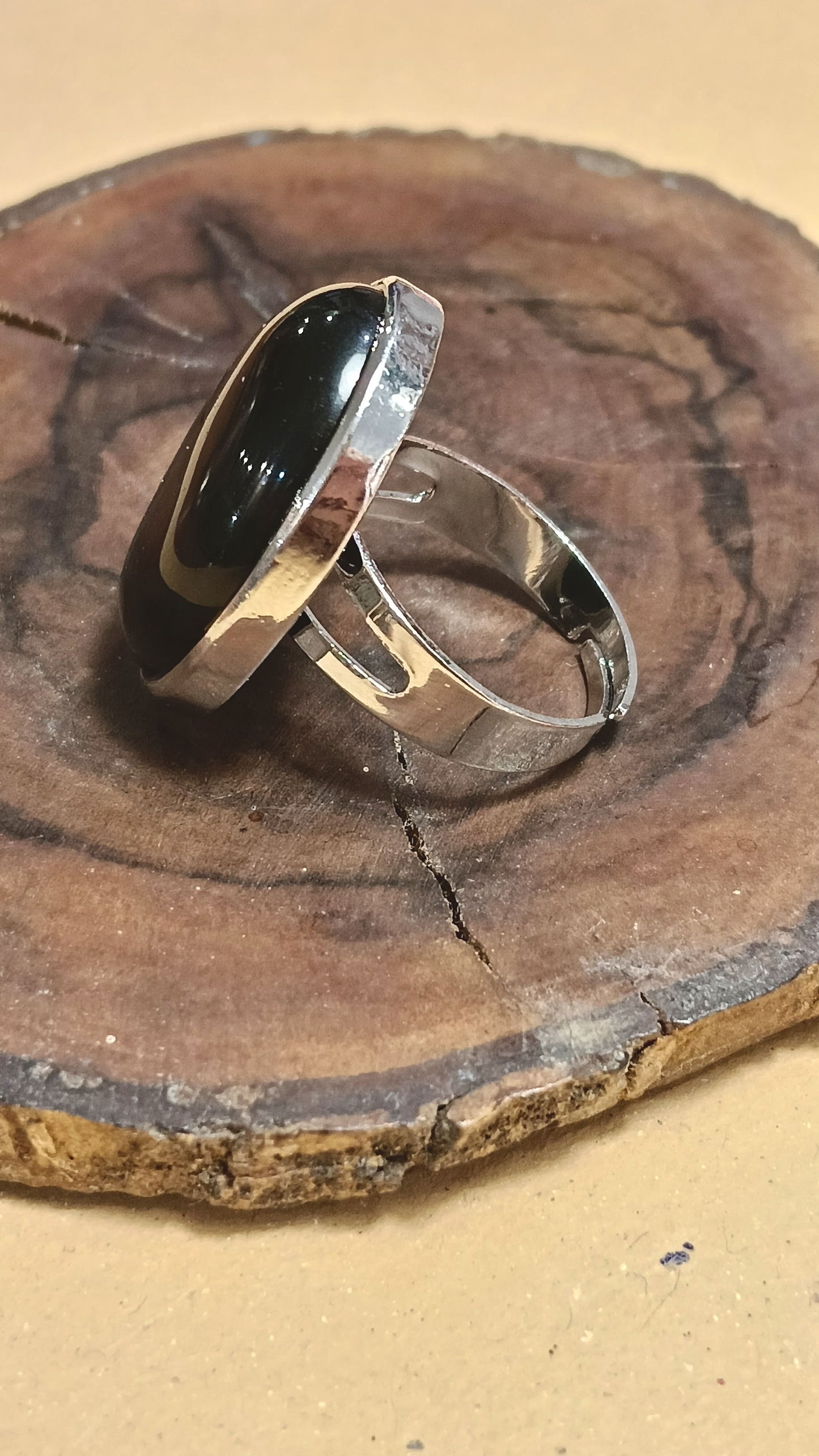 Anello Ossidiana naturale regolabile
