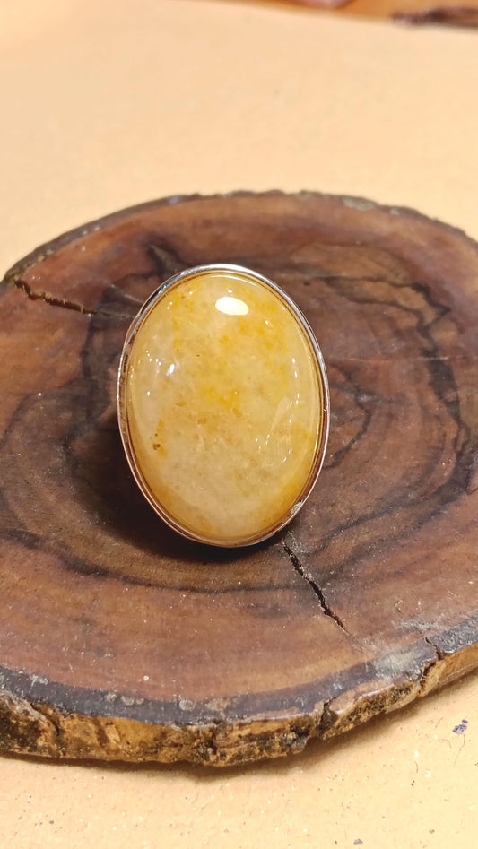 Anello in acciaio con topazio giallo naturale regolabile