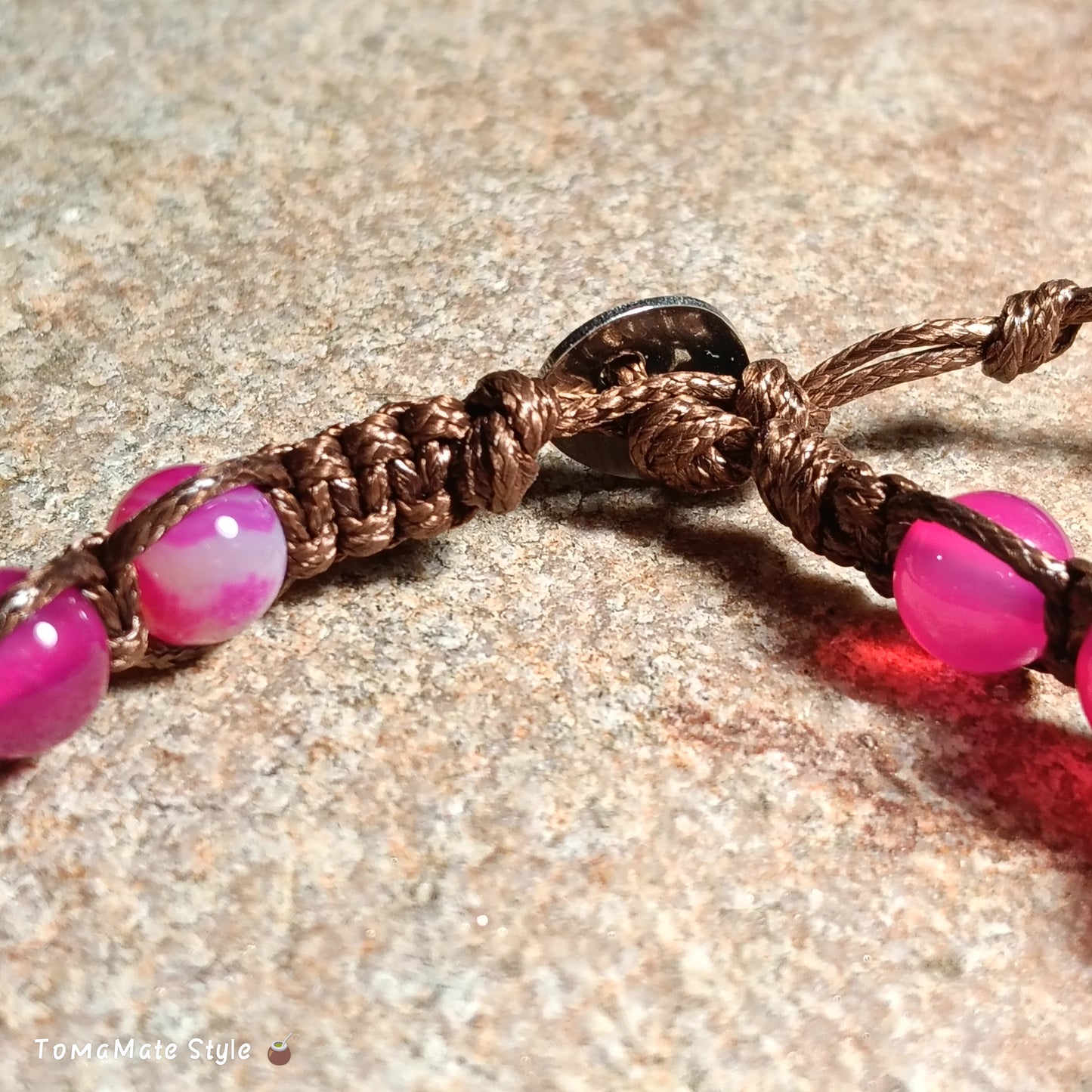 Bracciale Cuore Agata Fucsia in Macramè