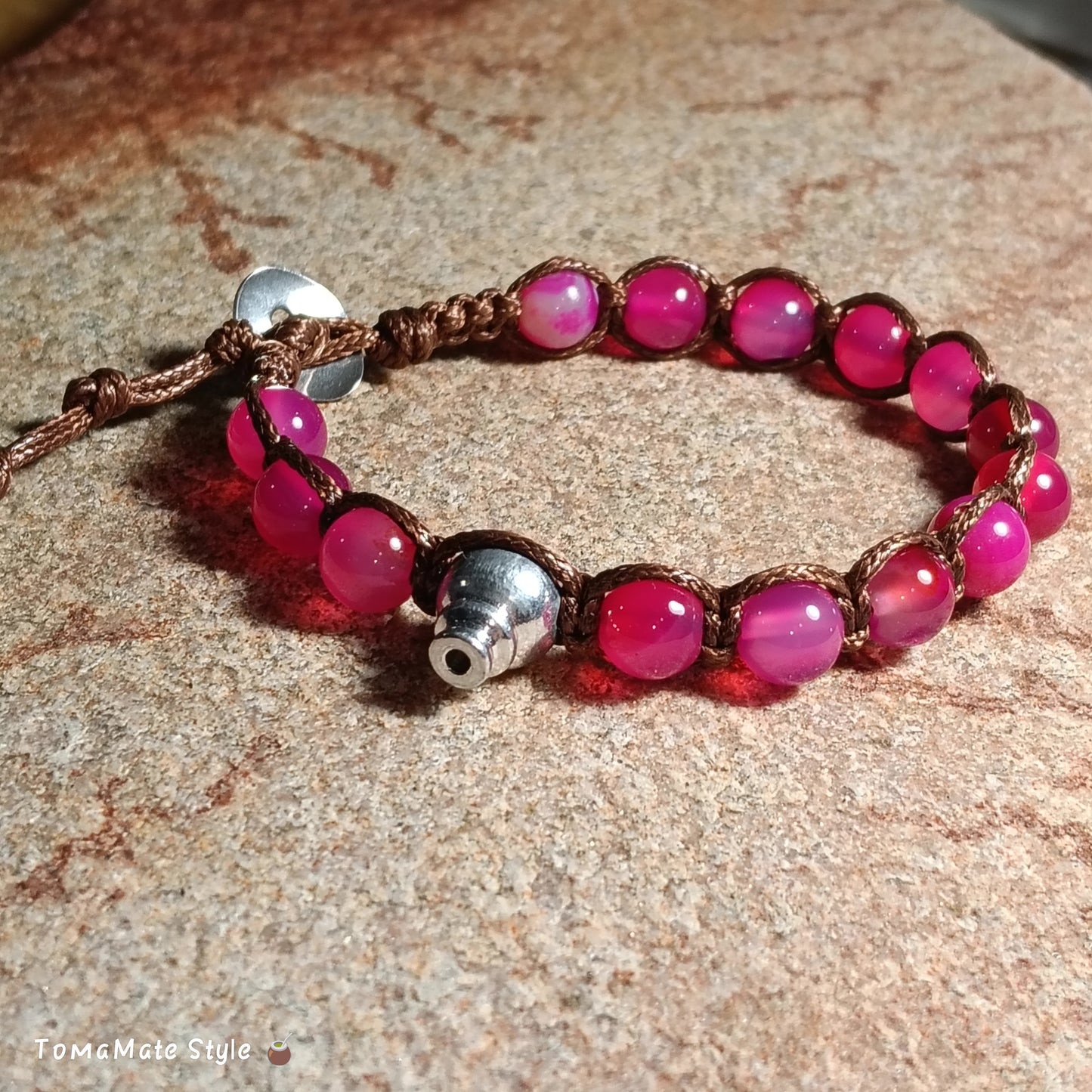 Bracciale Cuore Agata Fucsia in Macramè