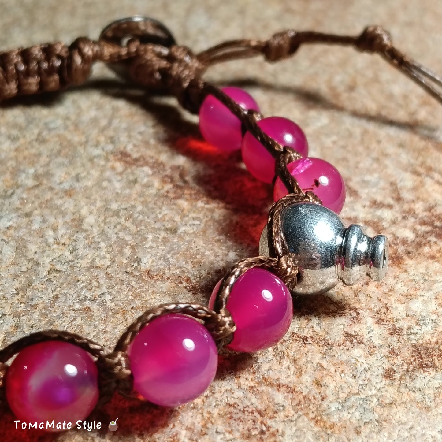 Bracciale Cuore Agata Fucsia in Macramè