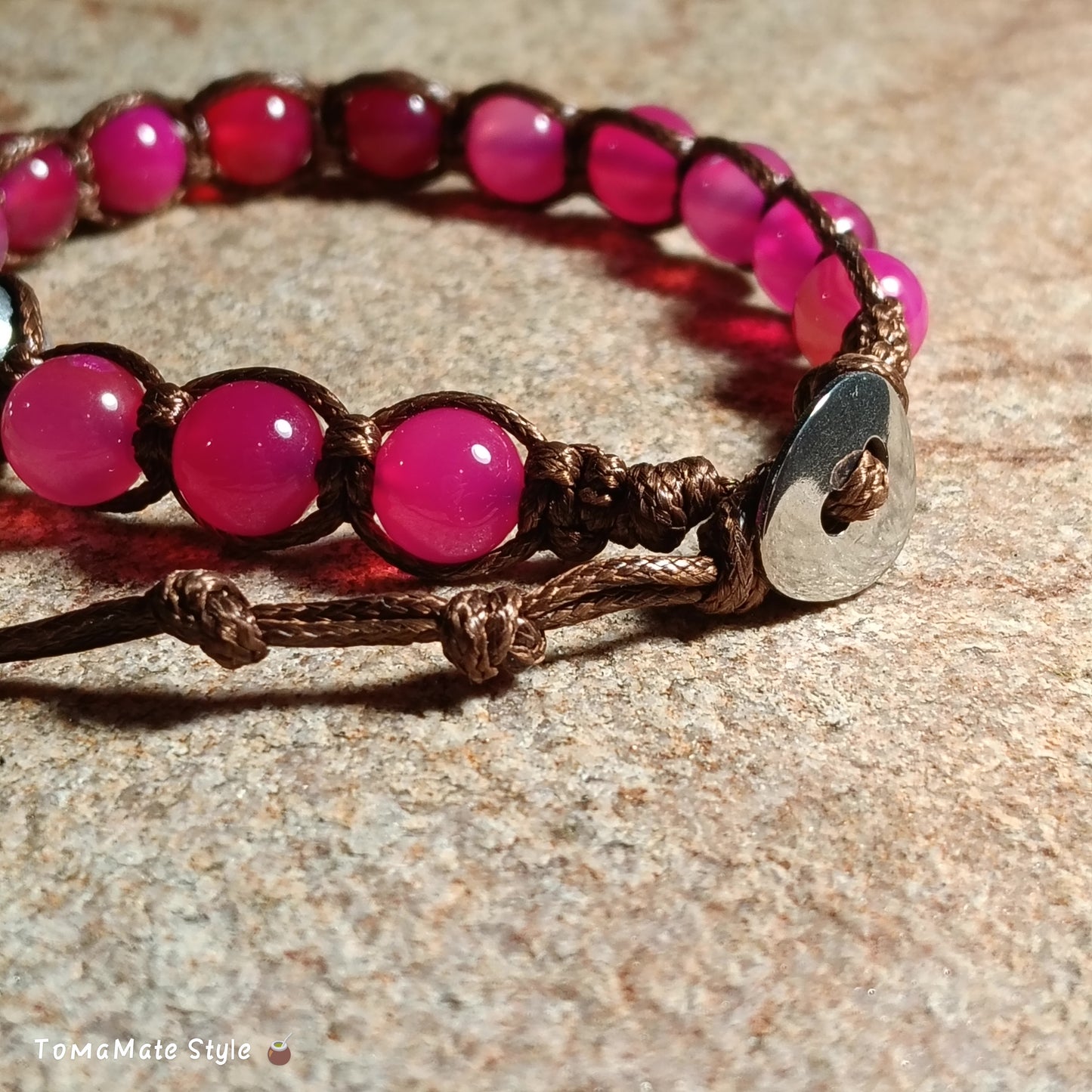 Bracciale Cuore Agata Fucsia in Macramè