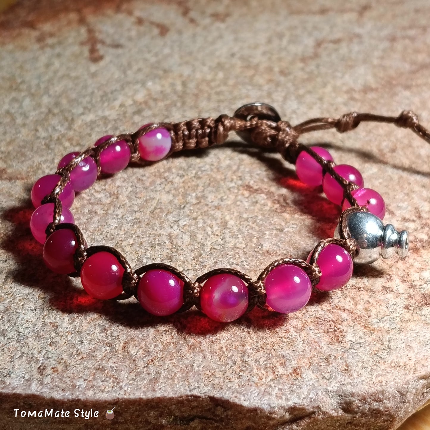 Bracciale Cuore Agata Fucsia in Macramè