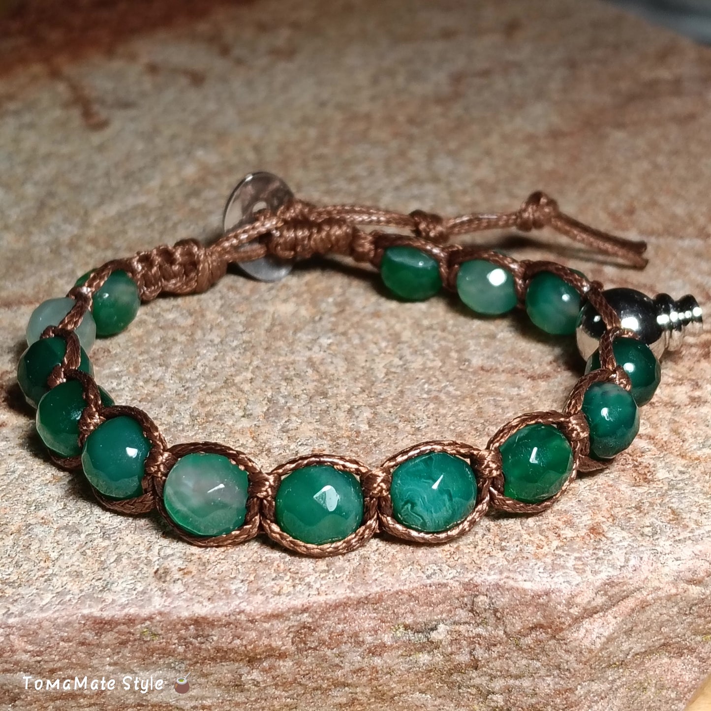 Bracciale Equilibrio Agata Verde in Macramè