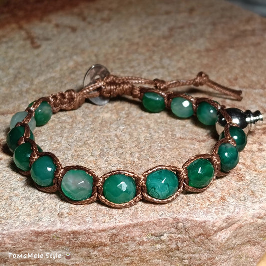 Bracciale Equilibrio Agata Verde in Macramè