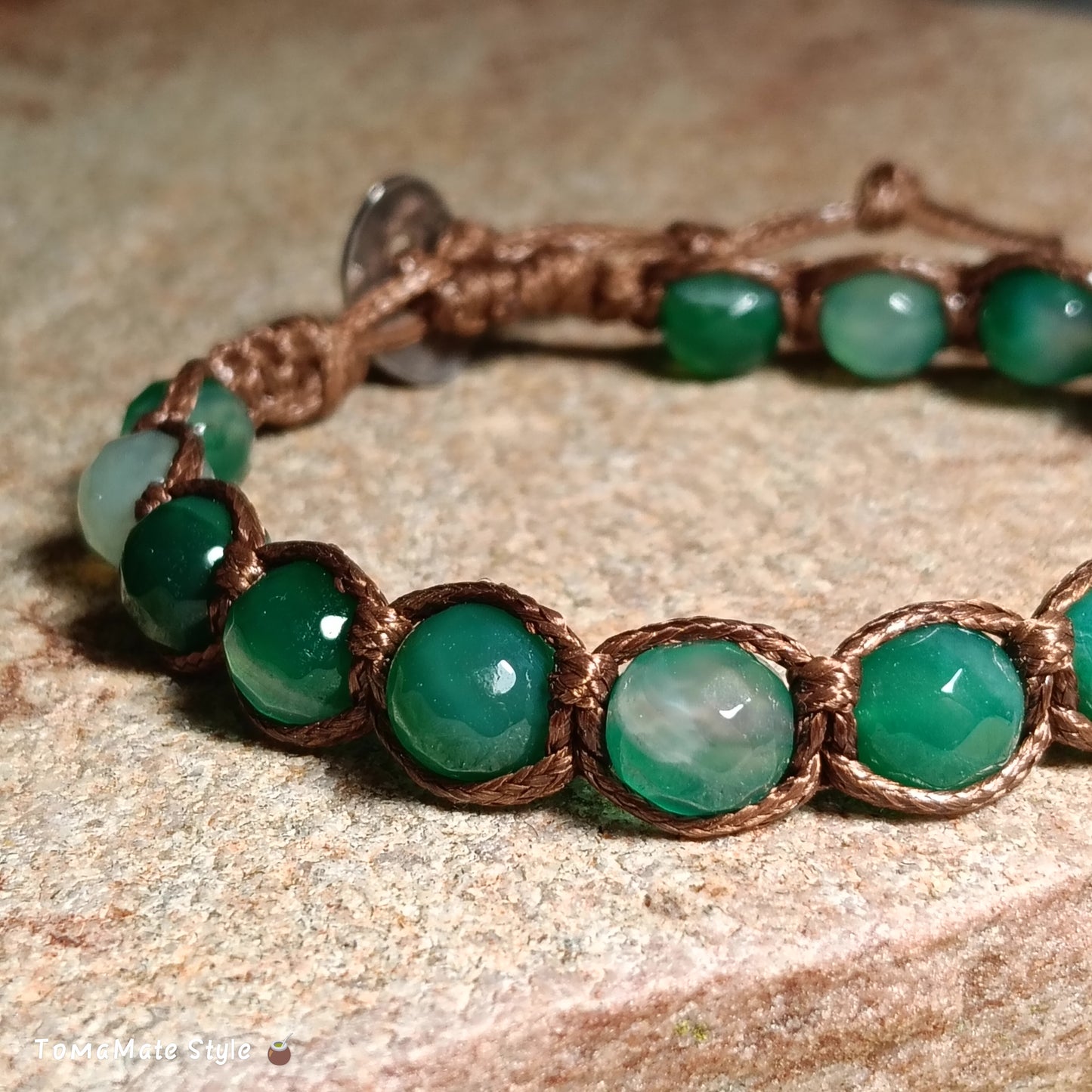 Bracciale Equilibrio Agata Verde in Macramè