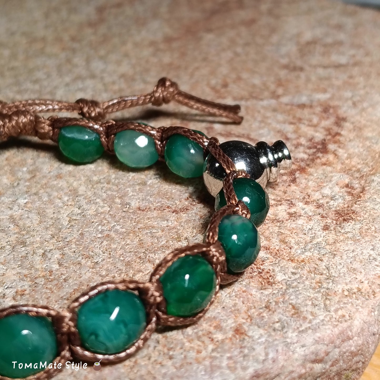 Bracciale Equilibrio Agata Verde in Macramè