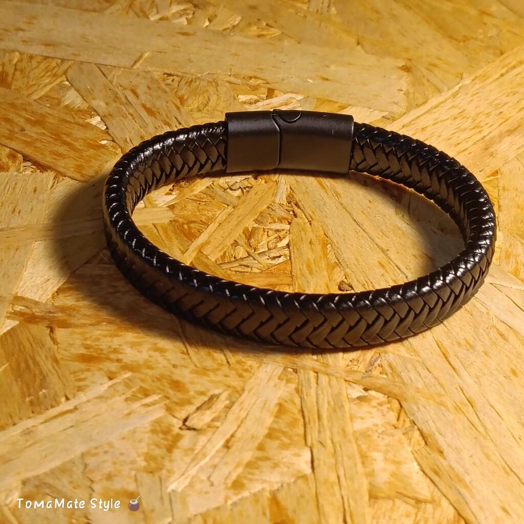 Bracciale Uomo in Ecopelle intrecciata Nero