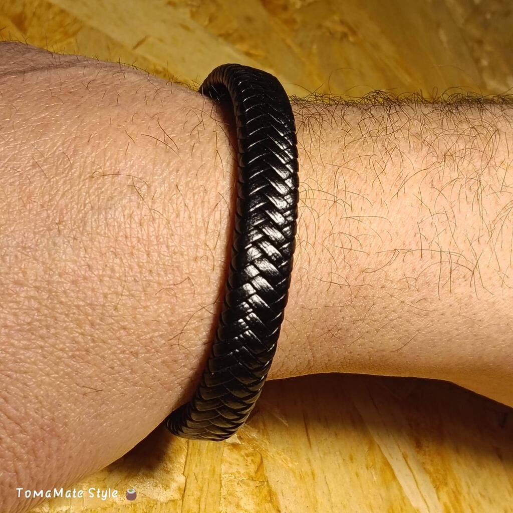 Bracciale Uomo in Ecopelle intrecciata Nero