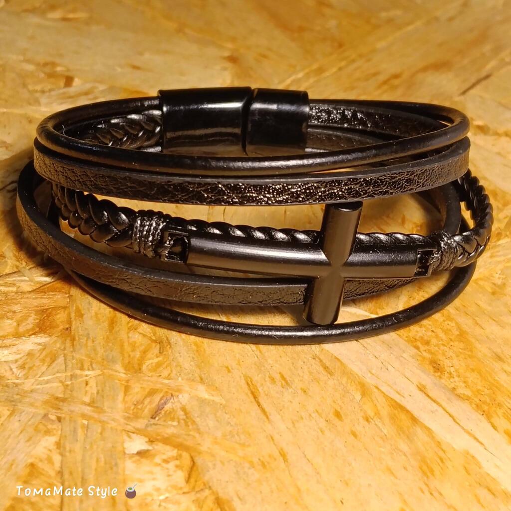 Bracciale Uomo Multifilo in Ecopelle con Croce