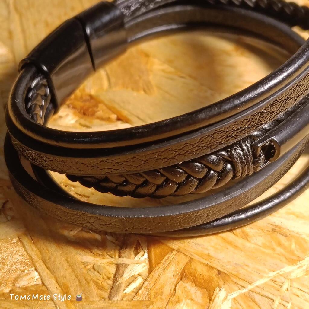 Bracciale Uomo Multifilo in Ecopelle con Croce