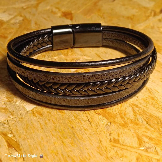 Bracciale Uomo Multifilo in Ecopelle Marrone Intrecciata