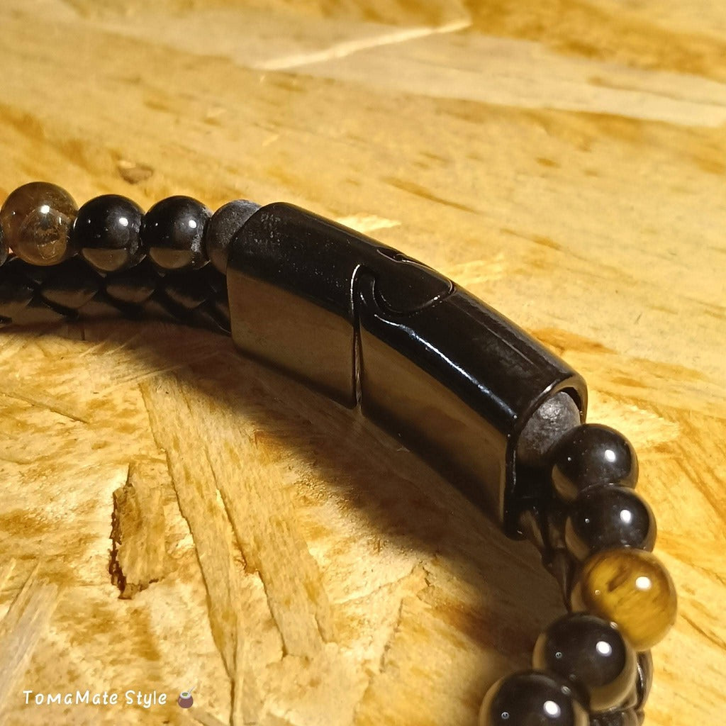 Bracciale Uomo in Ecopelle intrecciata e Occhio di Tigre