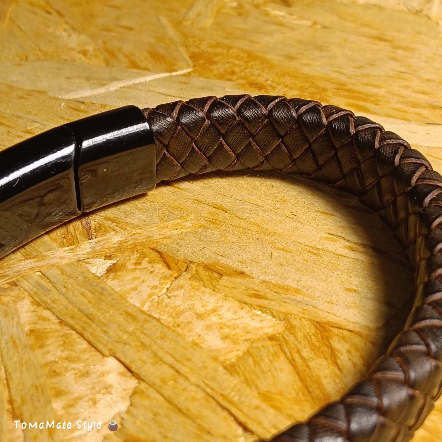 Bracciale Uomo in Ecopelle intrecciata Marrone