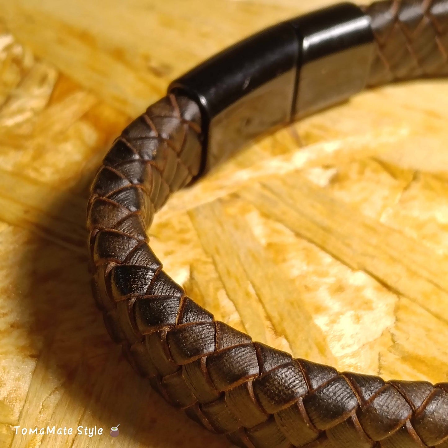 Bracciale Uomo in Ecopelle intrecciata Marrone