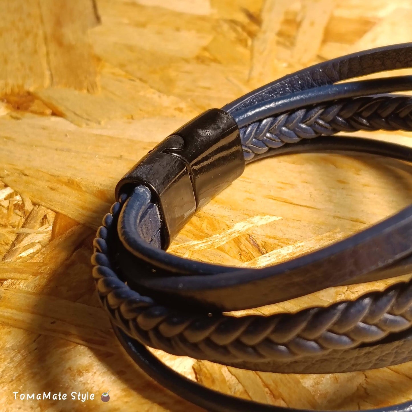 Bracciale Uomo Multifilo in Ecopelle Blu Intrecciata