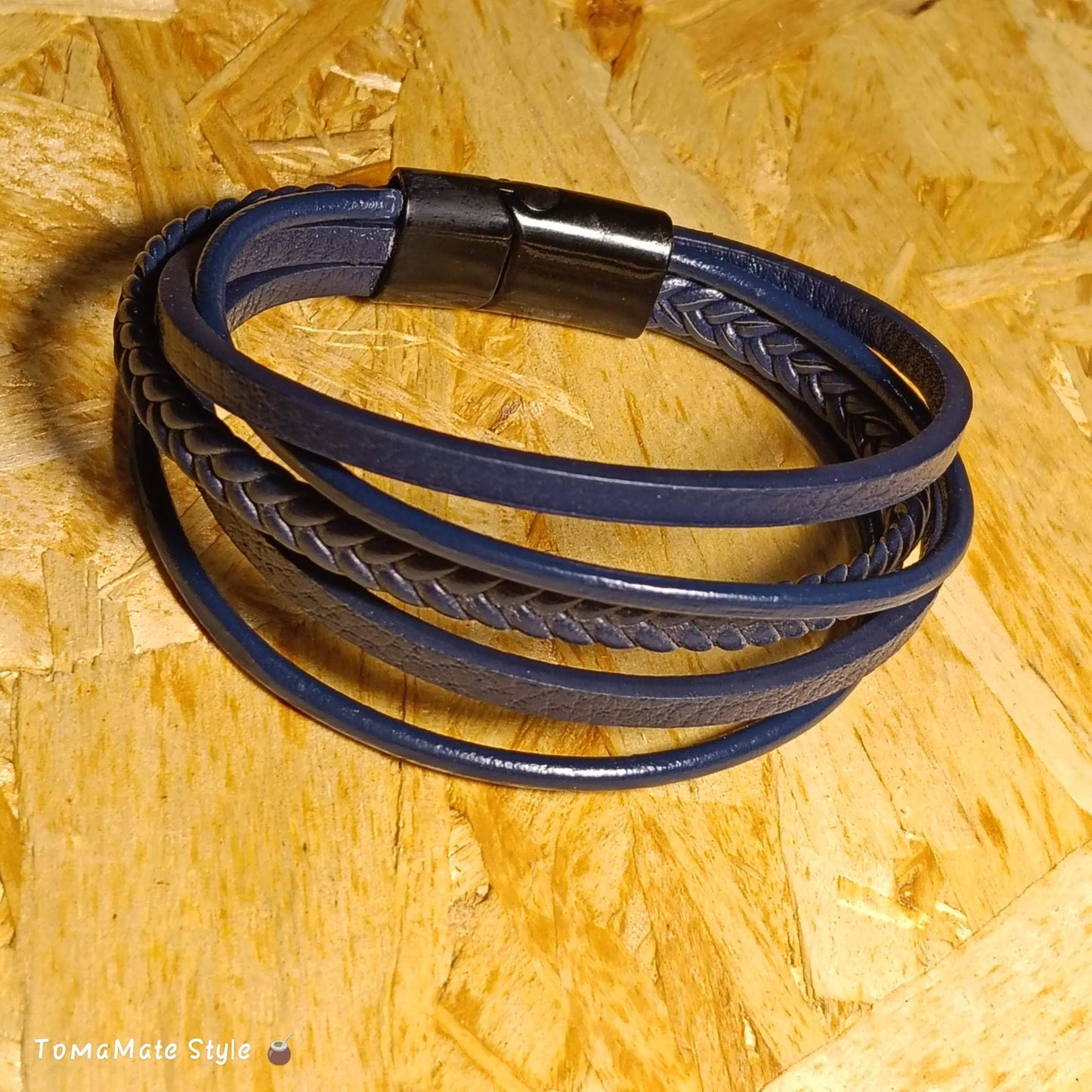 Bracciale Uomo Multifilo in Ecopelle Blu Intrecciata