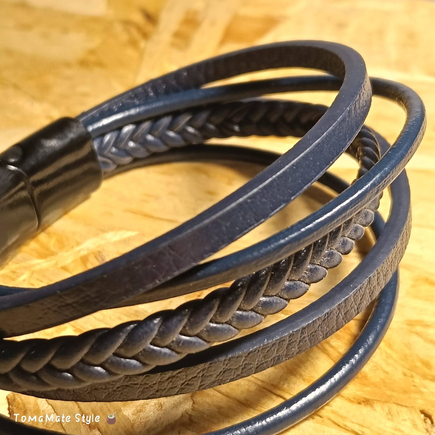 Bracciale Uomo Multifilo in Ecopelle Blu Intrecciata