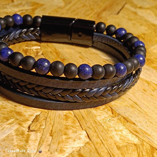 Bracciale Uomo Shungite e Sodalite in Ecopelle