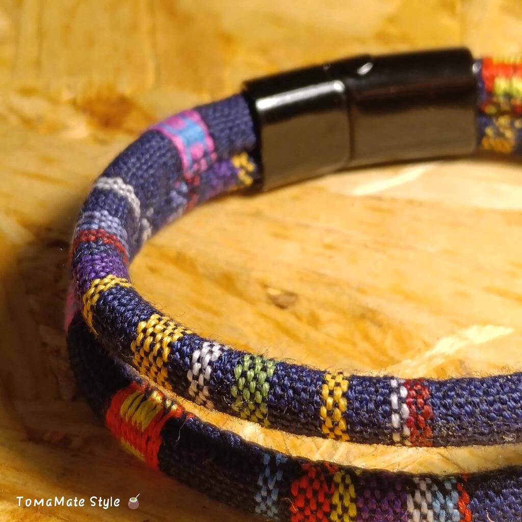 Bracciale Uomo Etnico in Tessuto Blu a Due Giri