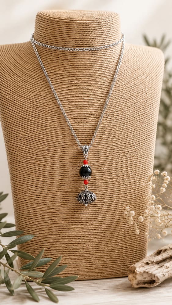 Collana Bottone sardo con Su Coccu e corallo