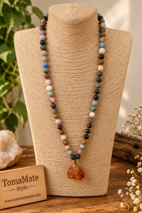 Collana Equinozio – Corniola Grezza e Agate