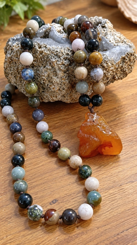 Collana Equinozio – Corniola Grezza e Agate