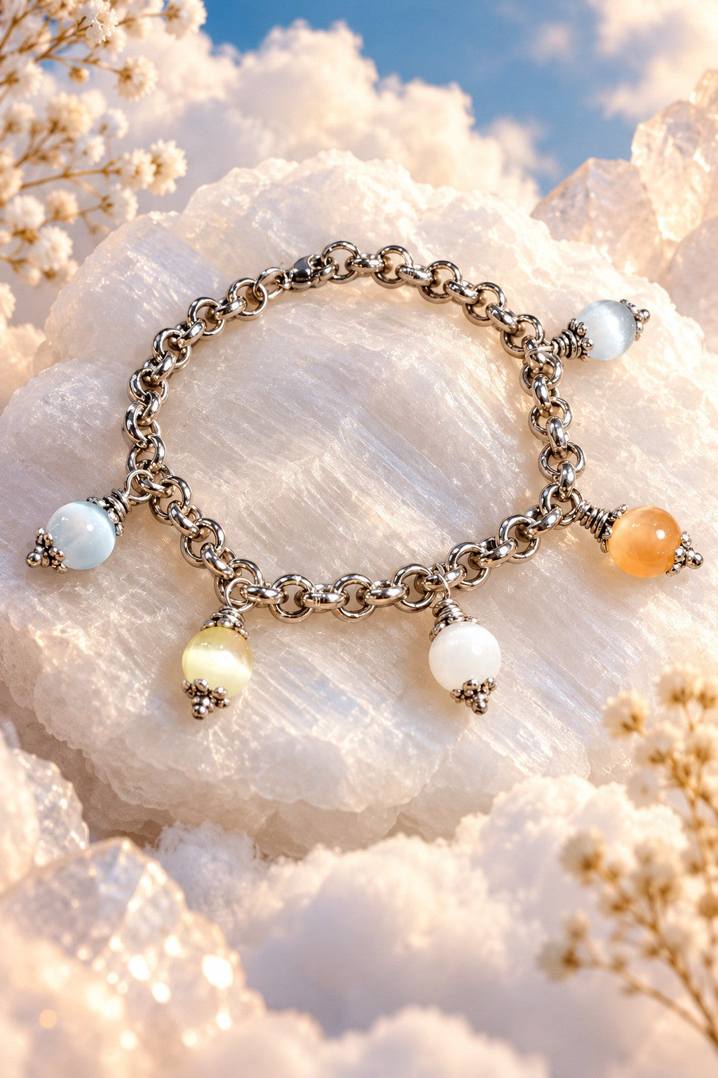 Nuvola bracciale in selenite arcobaleno
