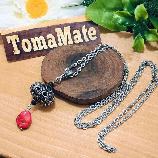 Collana Bottone Sardo e Corallo Irregolare