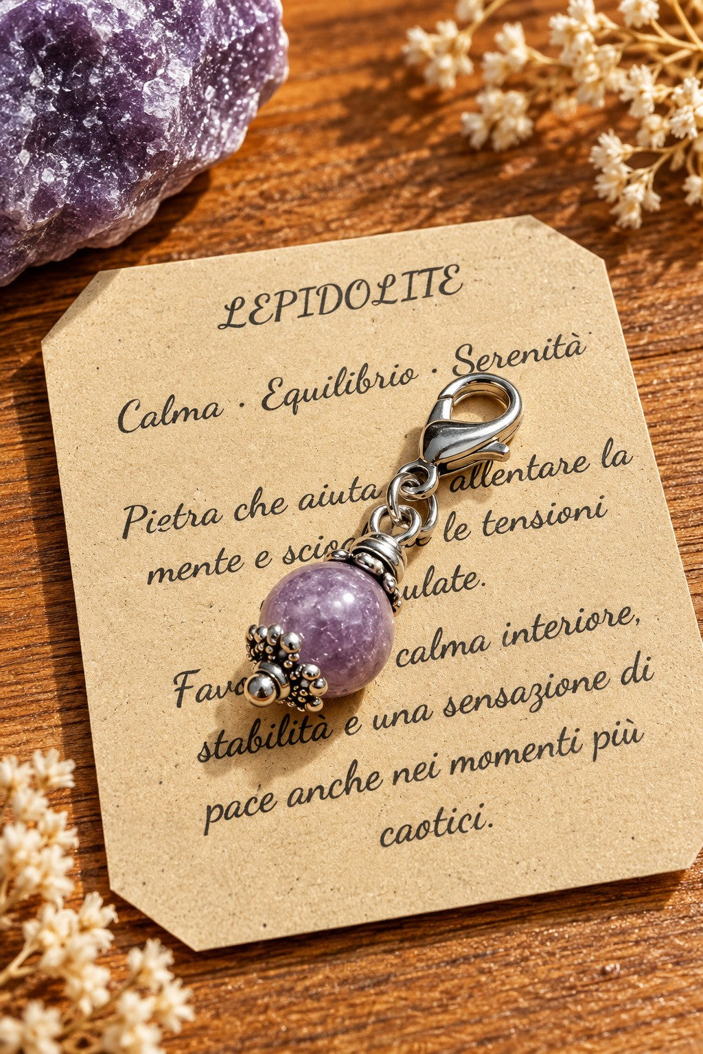 Su Coccu Lepidolite Charms con moschettone