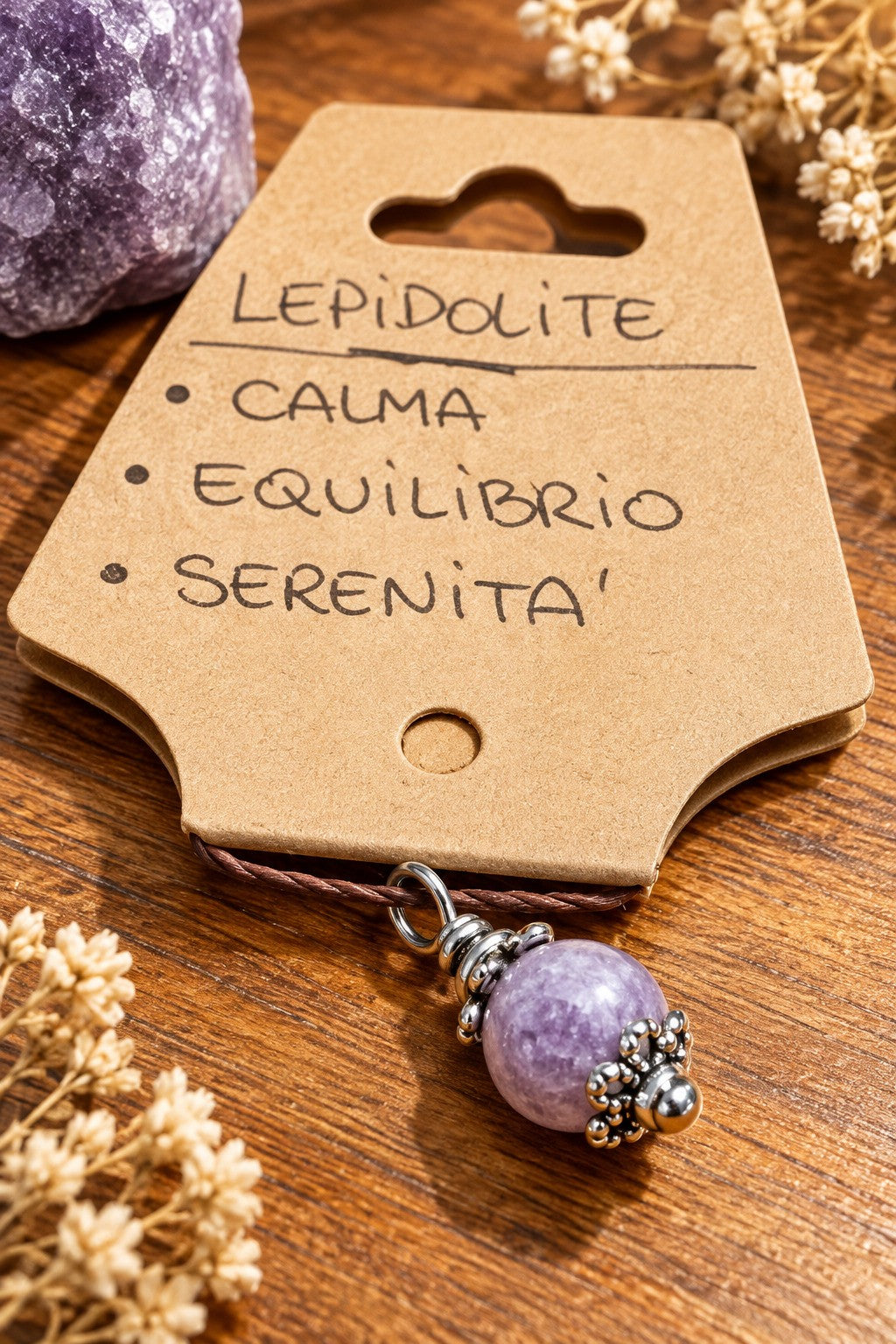 Su Coccu Lepidolite Gift con cartellino delle proprietà